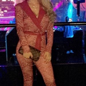 In The Style Burgundy lace long sleeve jumpsuit